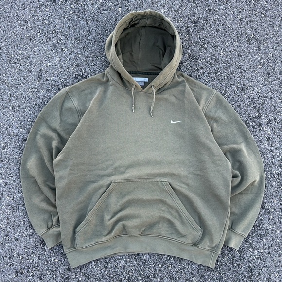 Nike Other - Vintage Nike Gray Tag Small Swoosh Army Green Pullover Hoodie Sweatshirt Size XL